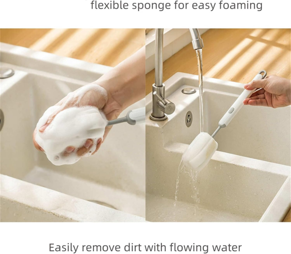 Long Handle Cup Cleaner Brush – Sponge Bottle Cleaner Brush For Cups, Water Bottles ( Random Color)