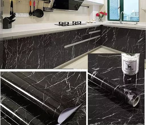 Self-adhesive Kitchen Black Marble Sheet- Waterproof Heat Resistant Sheet For Living Room, Bathroom, Kitchen Countertops Black Sheet – Size 60x200