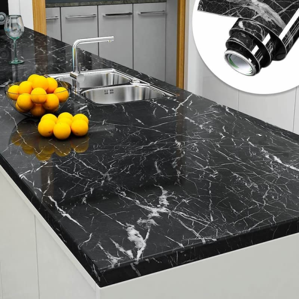 Self-adhesive Kitchen Black Marble Sheet- Waterproof Heat Resistant Sheet For Living Room, Bathroom, Kitchen Countertops Black Sheet – Size 60x200