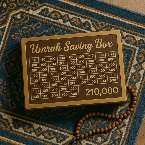 Umrah Saving Box – Box For Umrah Saving | Umrah Saving Box – Best Quality Umrah Saving Box – Umrah Saving Box Dark Brown, Wooden Money Box For Umrah – 210,000