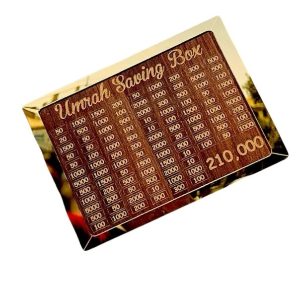 Umrah Saving Box – Box For Umrah Saving | Umrah Saving Box – Best Quality Umrah Saving Box – Umrah Saving Box Dark Brown, Wooden Money Box For Umrah – 210,000